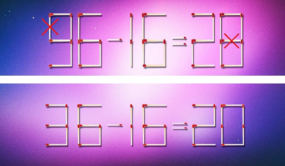 Man muss 2 Streichhölzer durchstreichen, damit die Gleichheit richtig ist: ein Rätsel für Genies
